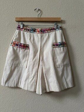 Vintage Folk Ethnic Handmade Artisan Embroidered Cotton Skort Sz XS/SM